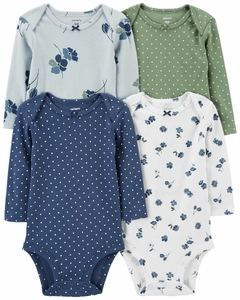 Carter´S Pack 4 Bodies Manga Larga Estampados - 12 MESES