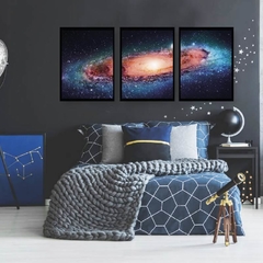 trio de quadros galaxia moldura preta