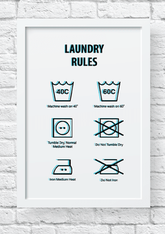 quadro laundry rules fundo branco moldura branca