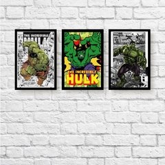 trio de quadros hulk moldura preta