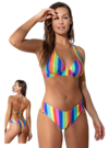 Bikini Rayada Conjunto Triangulo Fijo + Bombacha Ar 24259