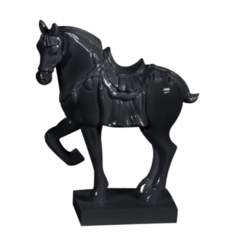 Escultura Cavalo Chinês Pequeno, Poliresina, Preto Brilhante