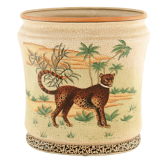 Vaso em cerâmica Craquelê, com pintura de um guepardo ou cheetah