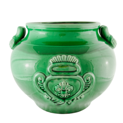 Cachepot Cerâmica Brilhante Com Pintura Verde Tipo Estonada