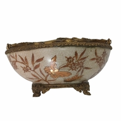 Cesta em Porcelana Craquele com Alça e Detalhes em Bronze - Borboletas - comprar online