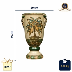 Vaso de cerâmica brilhante com acabamento em craquelê e pintura de palmeira mista - comprar online