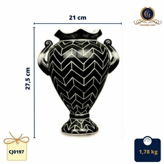 Vaso em cerâmica Dolomita, e acabamento Glaze com fundo preto e pintura estilo "Chevron" em cor branca - comprar online