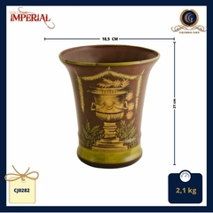 Cachepot pequeno em cerâmica, com pintura estilo imperial e acabamento brilhante em laca chinesa (18,5 x 18,5 x 21 cm) - comprar online