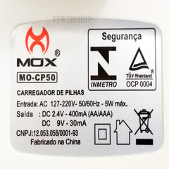 Carregador de Pilhas Mox Cp50 Com 1 Bateria Flex 9v 450 mah Recarregável FX-9V/450 - loja online