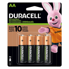 Pilha Recarregável Duracell Aa 2500mAh Pequena Nova Formula 10 Anos de Duração com 4 Unidades