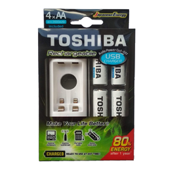 Carregador Toshiba com 4 Pilhas Aa Recarregáveis Micro USB TNHC6GME4