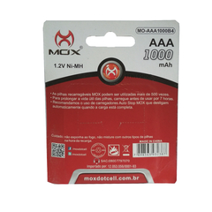 Pilha Recarregável Mox Aaa 1000mAh 1.2v Palito Com 4 unidades Original no Blister Mo-aa100b4 - comprar online