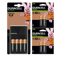 Carregador de Pilhas Duracell com 8 Pilhas Aa Recarregáveis 2500mAh CEF14BR4 Bivolt Preto