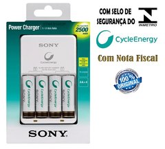 Carregador de pilhas Sony com 4 pilhas AA 2500mAh Recarregáveis Cicle Energy original e lacrado