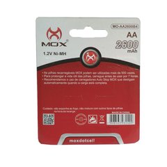 Pilha Recarregável Mox Aa 2600mAh 1.2v Pequena Com 4 unidades Original no Blister Mo-aa2600b4 - comprar online