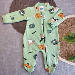 Roupa Bebe Macacão de Zíper Algodão Confortável de Inverno Urso Verde