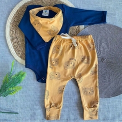 Conjunto Calça e Body e Bandana Menino Para Bebê Malha Algodão Premium Enxoval Areia Urso na internet