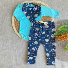 Conjunto Calça e Body e Bandana Menino Para Bebê Malha Algodão Premium Enxoval Areia Urso - loja online