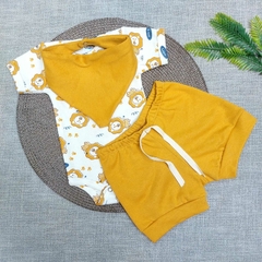 Conjunto de Bebê Recém Nascido com 3 peças Body Short e Bandana Masculino - Pingo de Luz Moda Bebê 