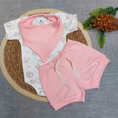 Conjunto de Bebê Recém Nascido com 3 peças Body Short e Bandana Feminino