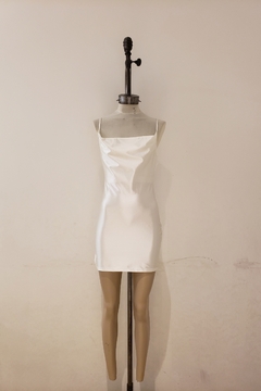 #8056 Vestido saten con bretel y tajo costado "Montevideo" - tienda online