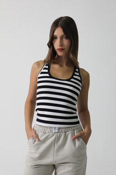 #3008 Musculosa algodon rayado con lycra y etiqueta life "TODS"