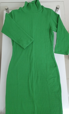Vestido Gola Alta Manga Três Quartos Verde na internet