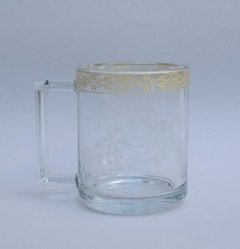 Taza / Jarro vidrio estampa blanco y dorado