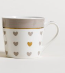 Taza/Mug de porcelana corazones grises