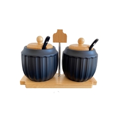 Set azucarera porcelana base y tapa de madera