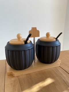 Set azucarera porcelana base y tapa de madera - comprar online