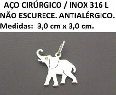 Pingente Elefante com Strass Em Aço 316l Inox Corte A Laser