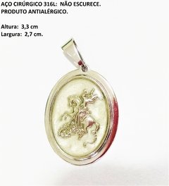 Pingente Medalha São Jorge Aço Inox Com Resina Fundo Perola