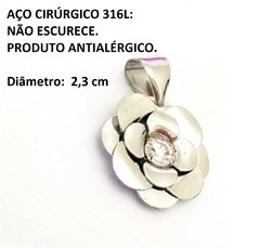 Pingente Flor Rosa Aço Inox Miolo Pedra Strass Corte A Laser - comprar online