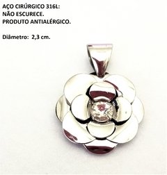 Pingente Flor Rosa Aço Inox Miolo Pedra Strass Corte A Laser na internet