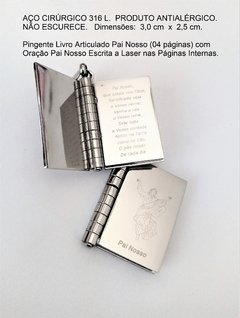 Pingente Aço Cirúrgico 316 L Livro Articulado Oração Pai Nosso