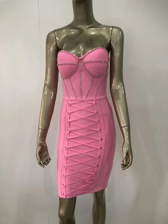 Imagem do Vestido rosa tomara que caia bandage com strass