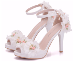 Peep toe noiva floral - comprar online
