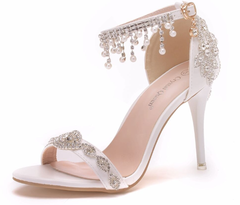 Sandália noiva strass luxo fivela pérolas - comprar online