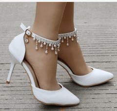 Sapato branco noiva com strass e pérolas - Lys Shoetique