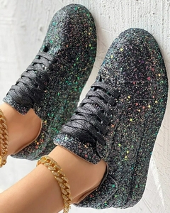 Imagem do Tênis mulher comemore sapato plataforma casual tênis feminino brilhante bling prata primavera bonito respirável sapatos vulcanizados (2)