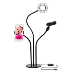 SOPORTE CON BASE P/ CELULAR + LUZ LED Y SOPORTE MICROFONO SEISA HX-D03 streaming - comprar online