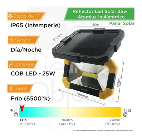 Reflector Solar Atomlux Led 25w Luz Noche Permanente Exterior Ip65 - comprar online