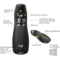 APRESENTADOR WIRELESS LOGITECH C/ LASER R400 PRETO - loja online