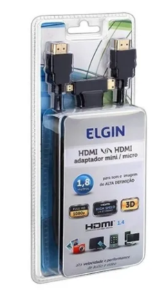 CABO HDMI COM ADAPTADOR MINI MICRO HDMI ELGIN 1,8M