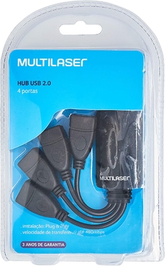 HUB USB 2.0 4 PORTAS COM CABOS FLEXÍVEIS PRETO - AC042