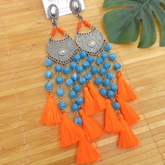 Maxi brinco tassel laranja neon