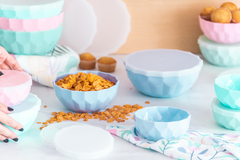 Set De 3 Bowls Con Tapa De Silicona Colores Pasteles en internet