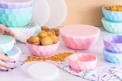 Set De 3 Bowls Con Tapa De Silicona Colores Pasteles - comprar online