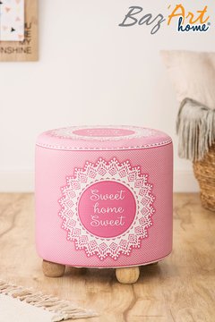 Puff madera recubierto en cuerina 30 cm diam Sweet Home Sweet - comprar online